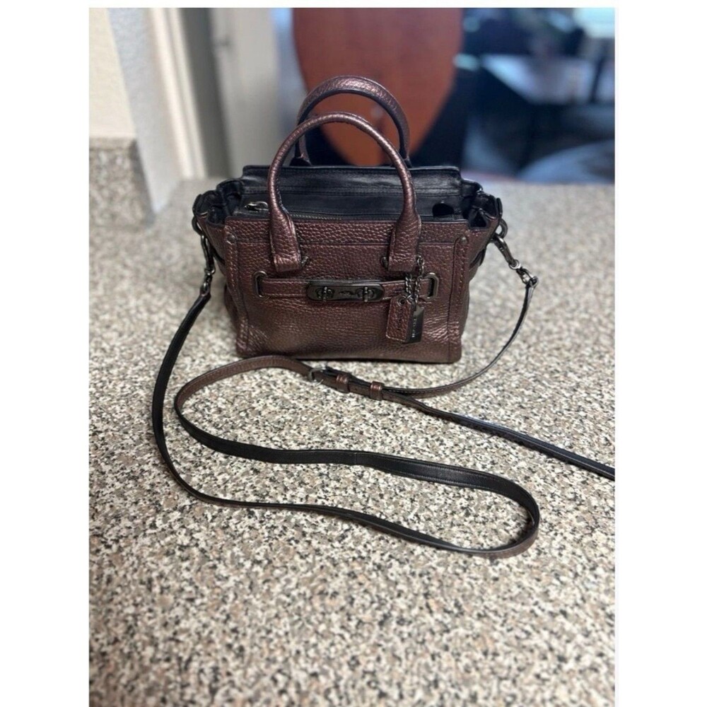 Coach Mini Swagger 20 Metallic Bronze Leather Micro Satchel Crossbody Bag